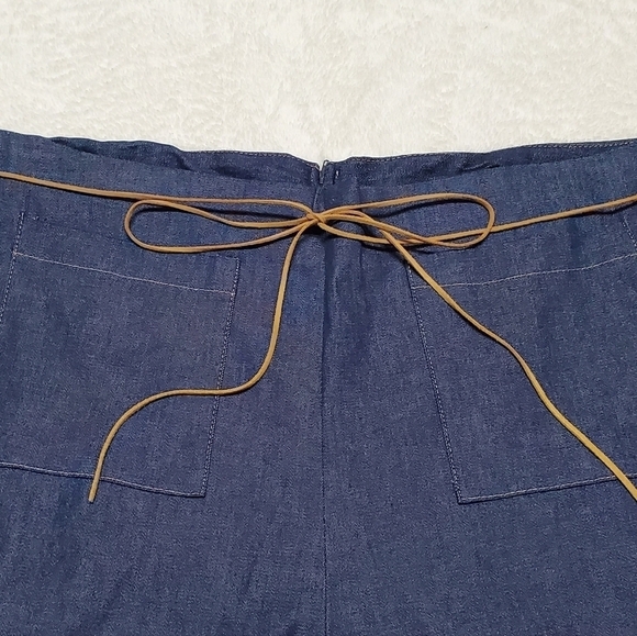 RARE Vintage 1970s Beware High Rise Leather Tie-Waist Wide Leg Stretchy Jeans - Picture 7 of 12